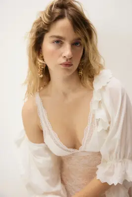Body string paddé en dentelle - Blanc — photo 2