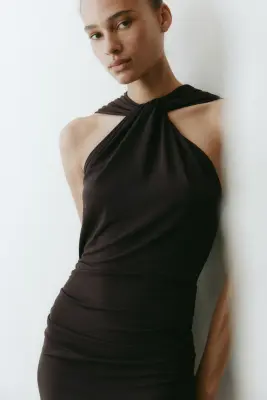 Robe en jersey à effet drapé - Marron foncé — photo 1