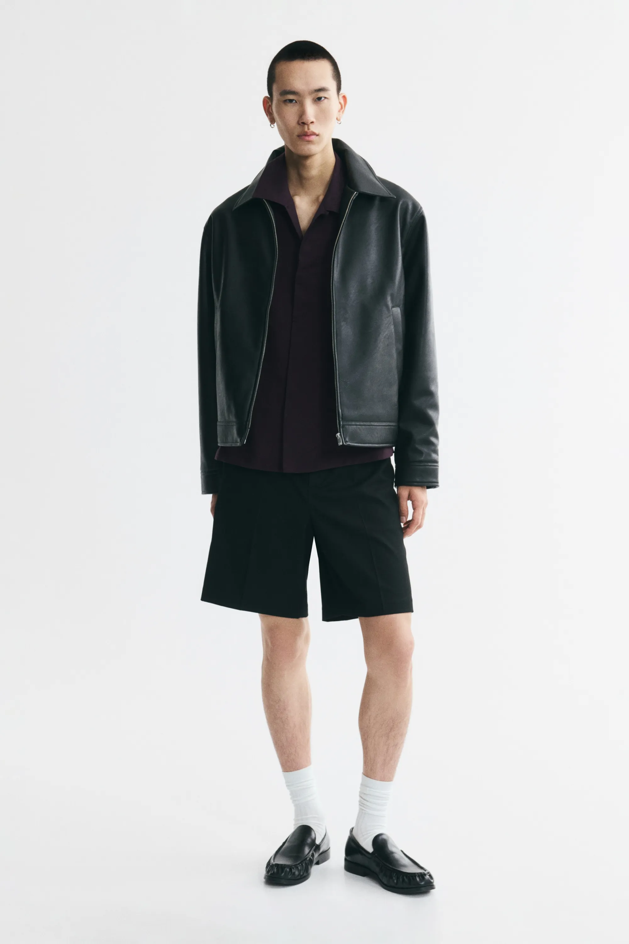 Chemise Relaxed Fit avec col cubain - Violet foncé