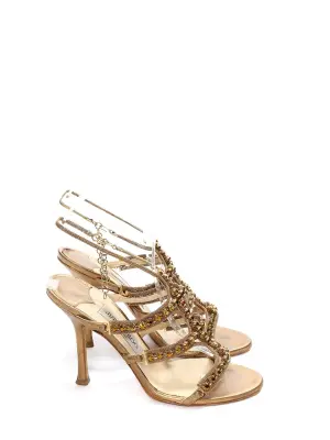Sandales bijoux à talon en cuir métallisé et studs dorés Px boutique 850€ Taille 37 — photo 5