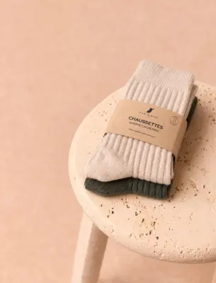 Pack chaussettes cachemire - Beige & Kaki — photo 1