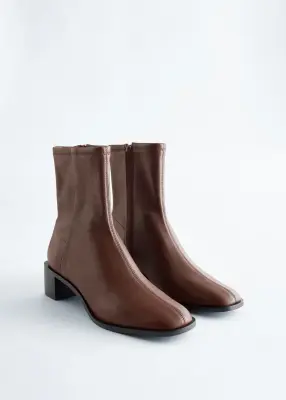 Bottines-chaussettes en cuir nappa - Marron Clair — photo 1