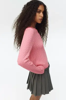 Pull en maille torsadée - Rose — photo 2