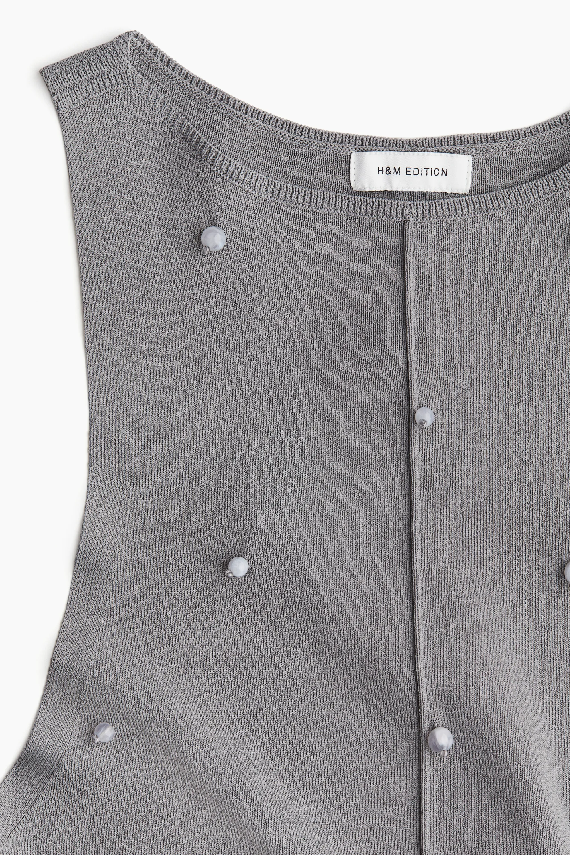 Top orné de perles fantaisie - Gris