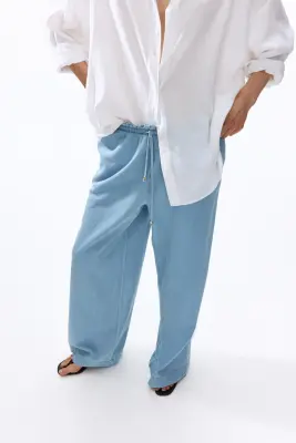 Wide paper bag trousers - Bleu denim clair — photo 3