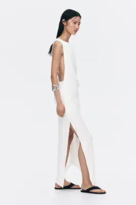 Robe en twill avec détail torsadé - Blanc — photo 4