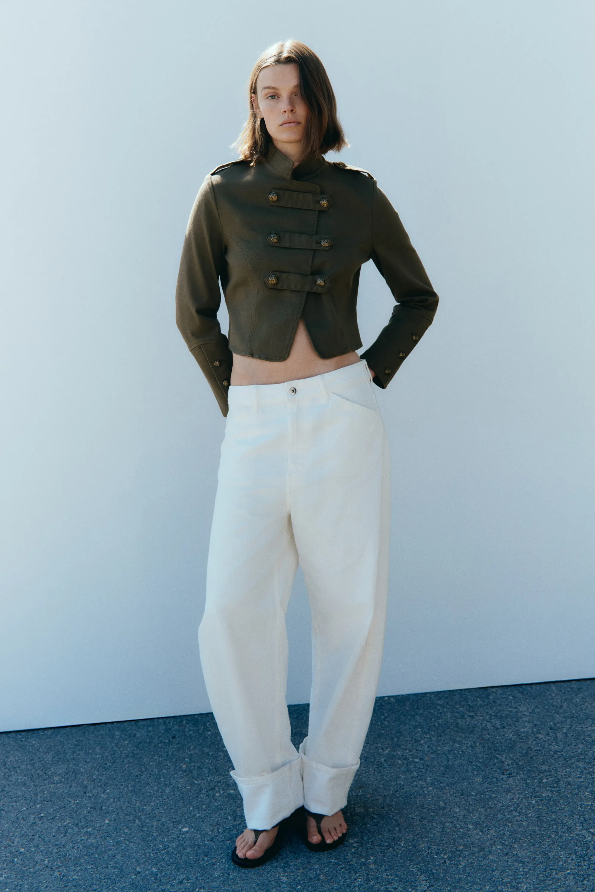 Veste courte en coton - Vert kaki foncé