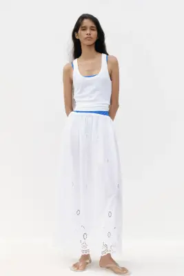 Jupe à cordon de serrage avec broderie anglaise - Blanc — photo 3