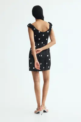 Robe à encolure en V - Noir/pois — photo 2