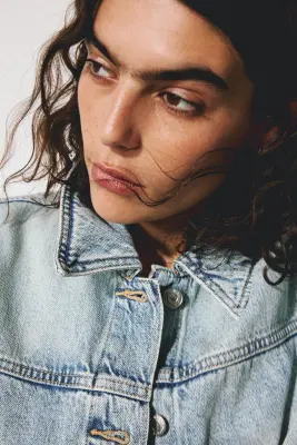 Tie-belt denim jacket - Bleu denim clair — photo 2