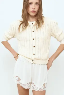 Gilet en maille pointelle - Beige clair — photo 2