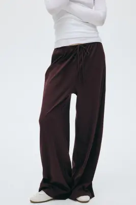 Pantalon côtelé avec cordon de serrage - Bordeaux — photo 1