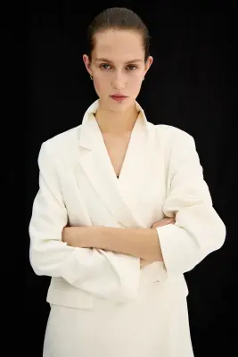 Blazer à fermeture croisée - Crème — photo 1