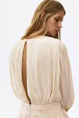 Robe drapée avec détail noué - Beige clair — photo 3
