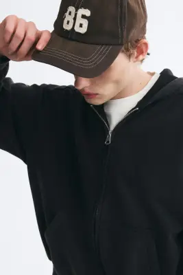 Veste imprimée Oversized Fit avec capuche et zip - Noir délavé/K.O — photo 2