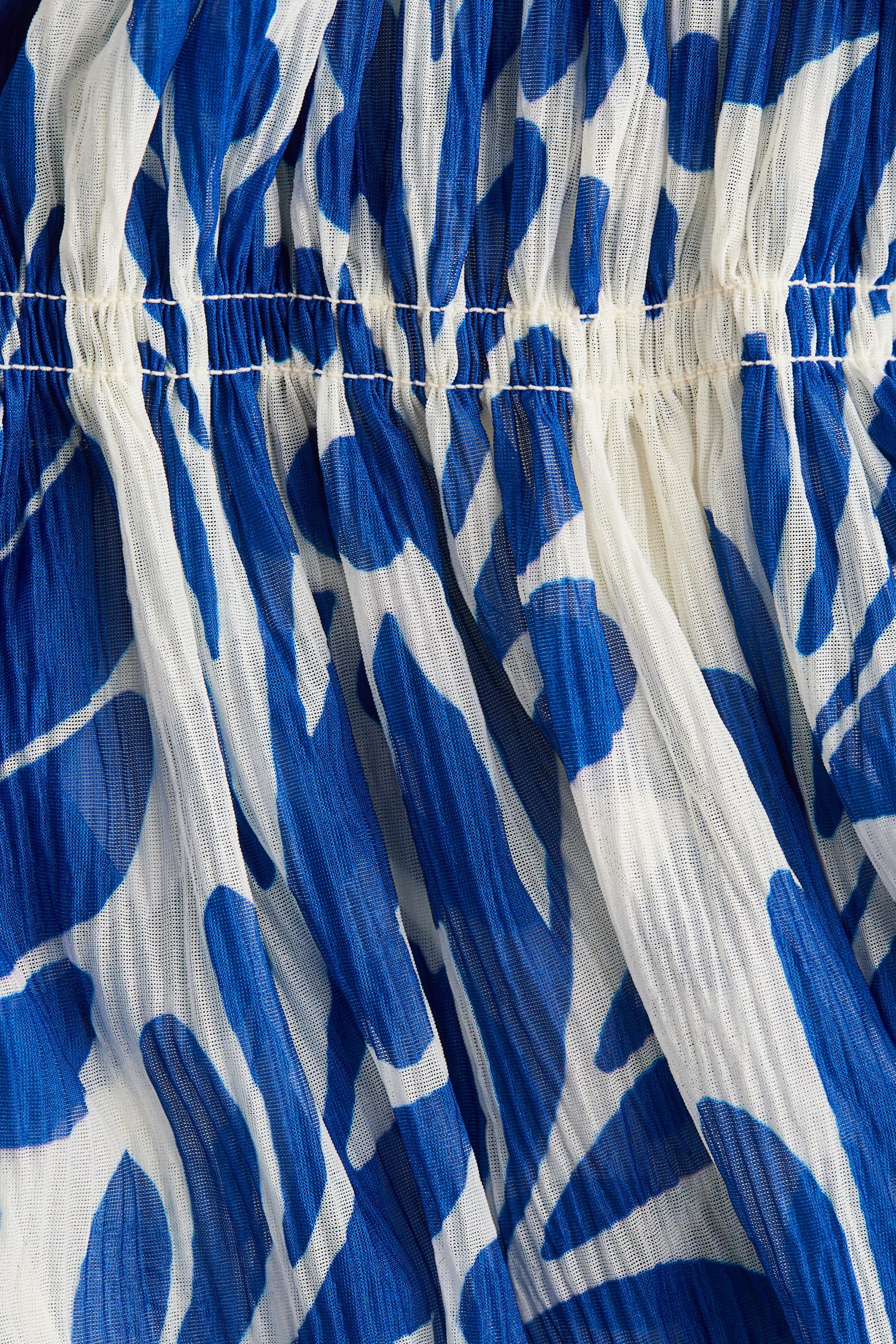 Robe à taille smockée - Blanc/motif bleu