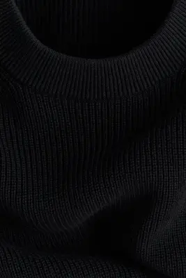 Pull Regular Fit en maille de coton côtelée - Noir — photo 5