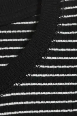 T-shirt côtelé à manches longues - Noir Rayé — photo 4