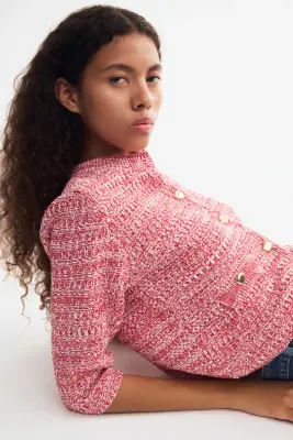 Gilet en maille texturée - Rouge — photo 3