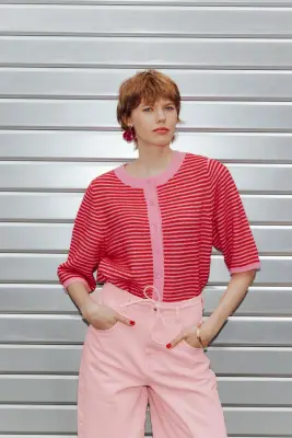 Pull/cardigan rayé recto verso — photo 2