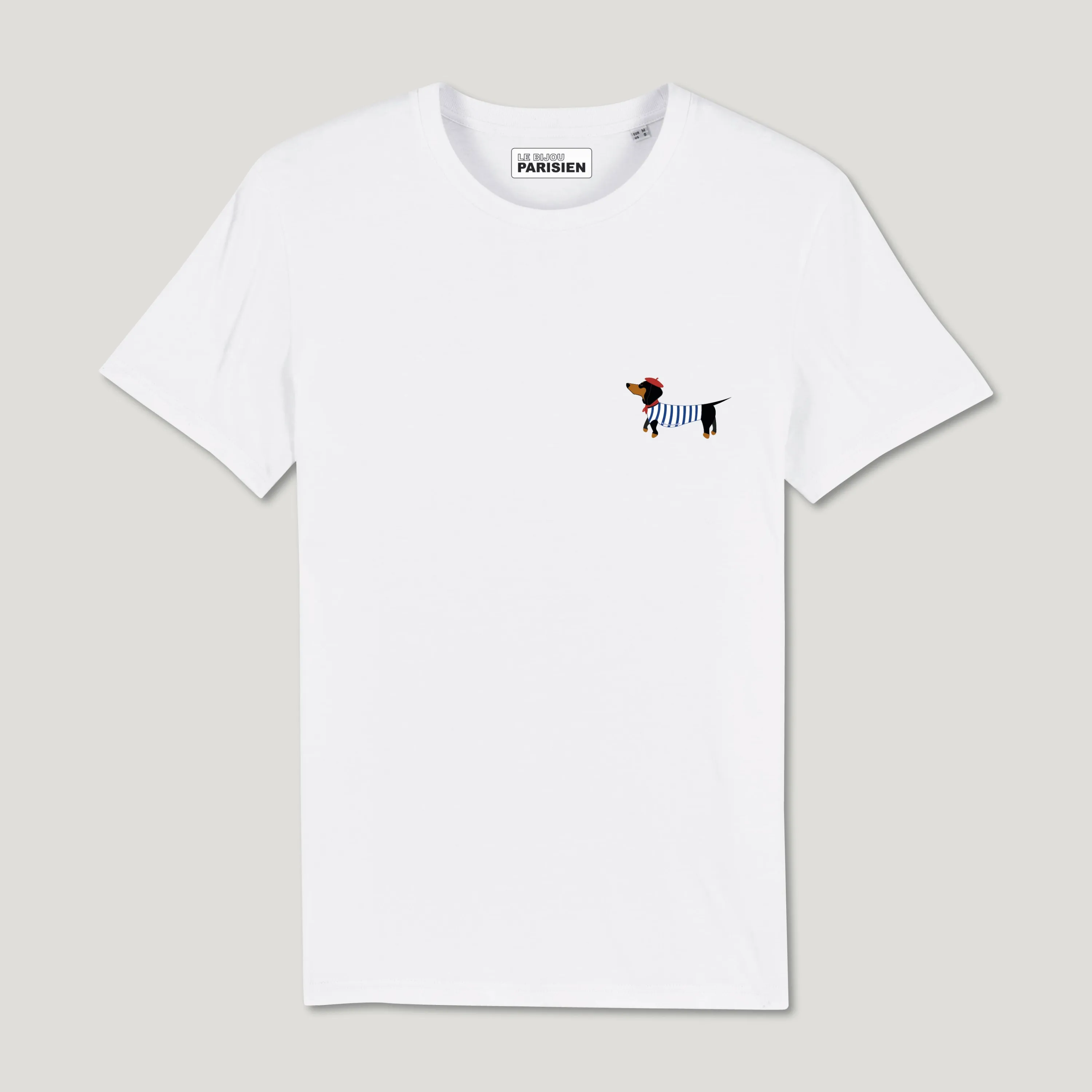 T-SHIRT COTON BIO IMPRIMÉ – TECKEL - BLANC