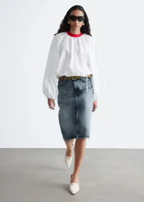 Jupe midi en jean - Bleu poudré — photo 2