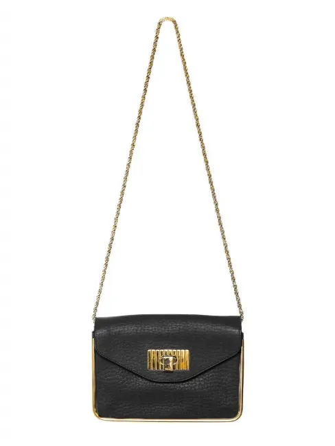 Petit sac SALLY en cuir grainé noir et chaîne dorée Px boutique 1320€