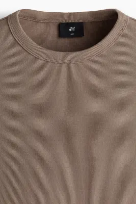 T-shirt côtelé Slim Fit - Taupe — photo 4