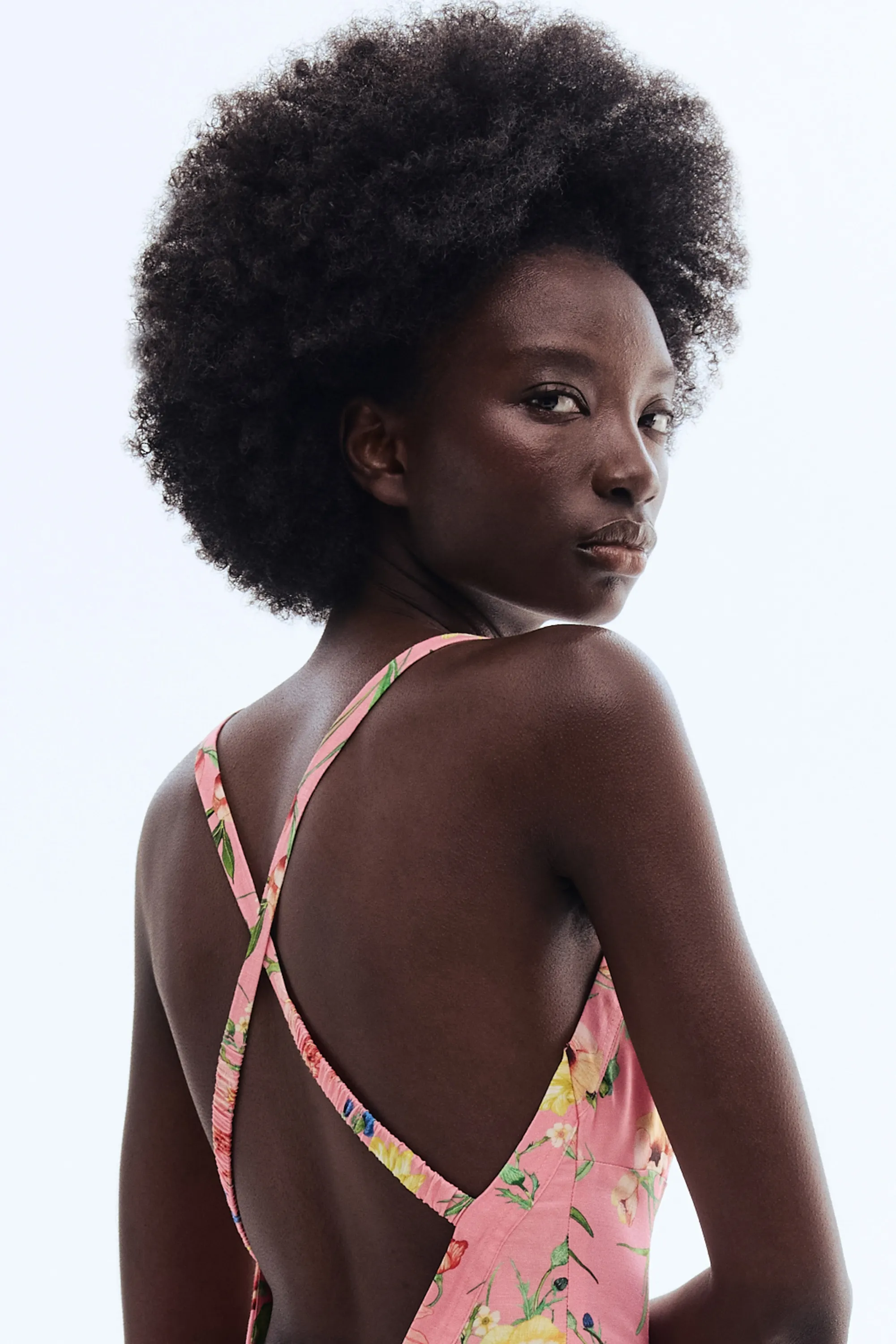 Robe évasée en lin mélangé - Rose clair/fleuri