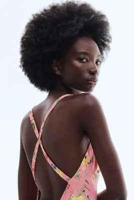 Robe évasée en lin mélangé - Rose clair/fleuri — photo 1