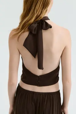 Top dos nu en satin - Marron foncé — photo 2
