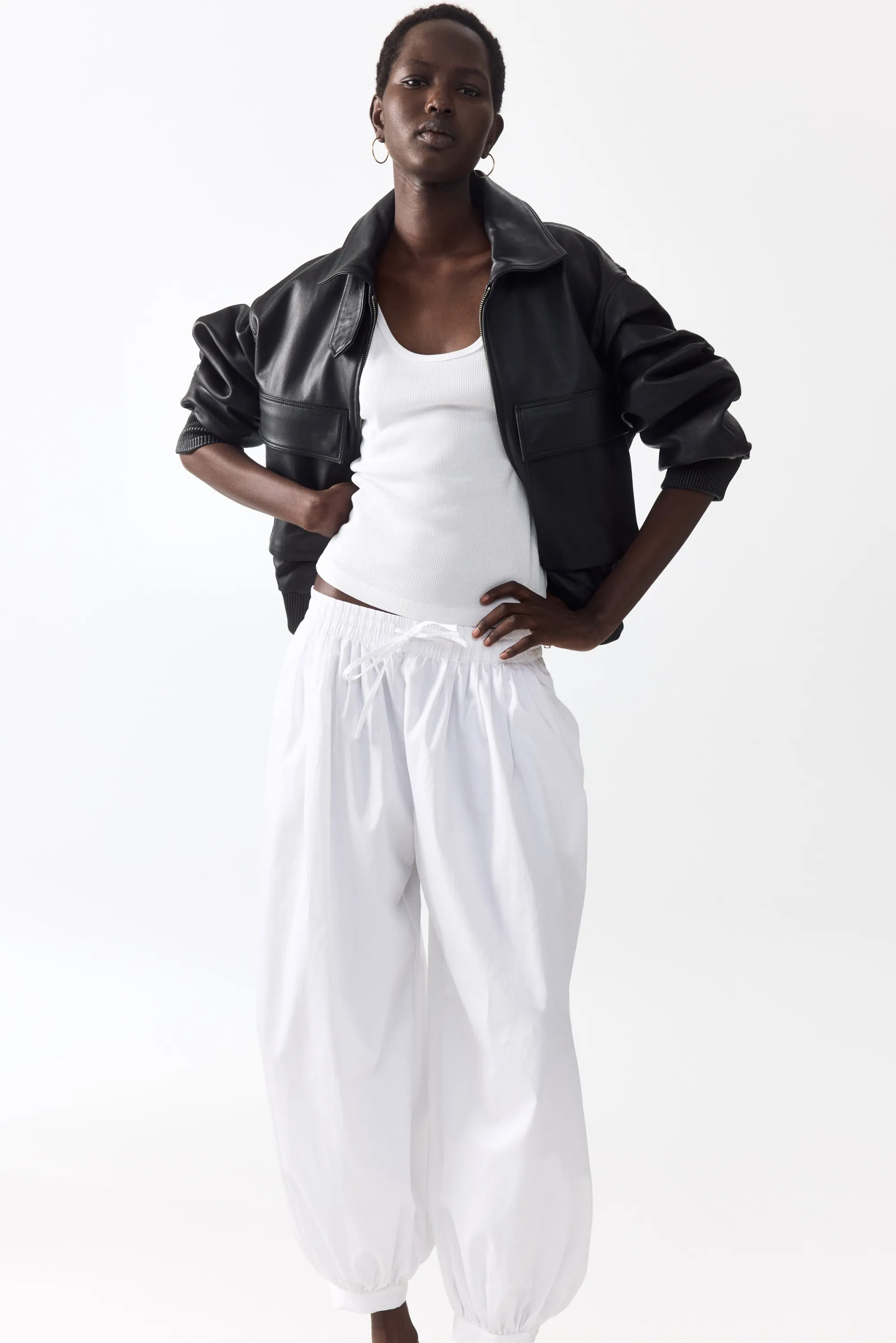 Pantalon en coton avec jambes ballon - Blanc