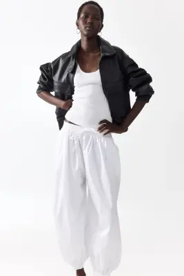 Pantalon en coton avec jambes ballon - Blanc — photo 1