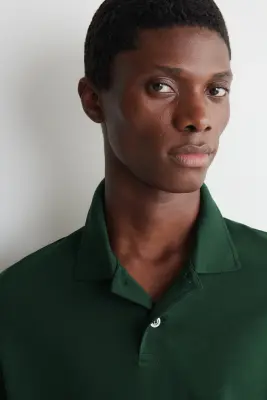 POLO EN COTON INTERLOCK - VERT FONCÉ — photo 2