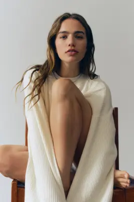 Pull en maille côtelée - Crème — photo 2
