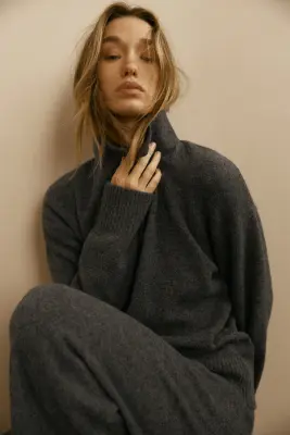 Pull façon polo en maille torsadée - Gris foncé chiné — photo 2