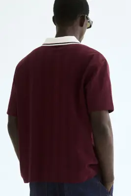 Relaxed Fit Textured-knit polo shirt - Bordeaux — photo 3