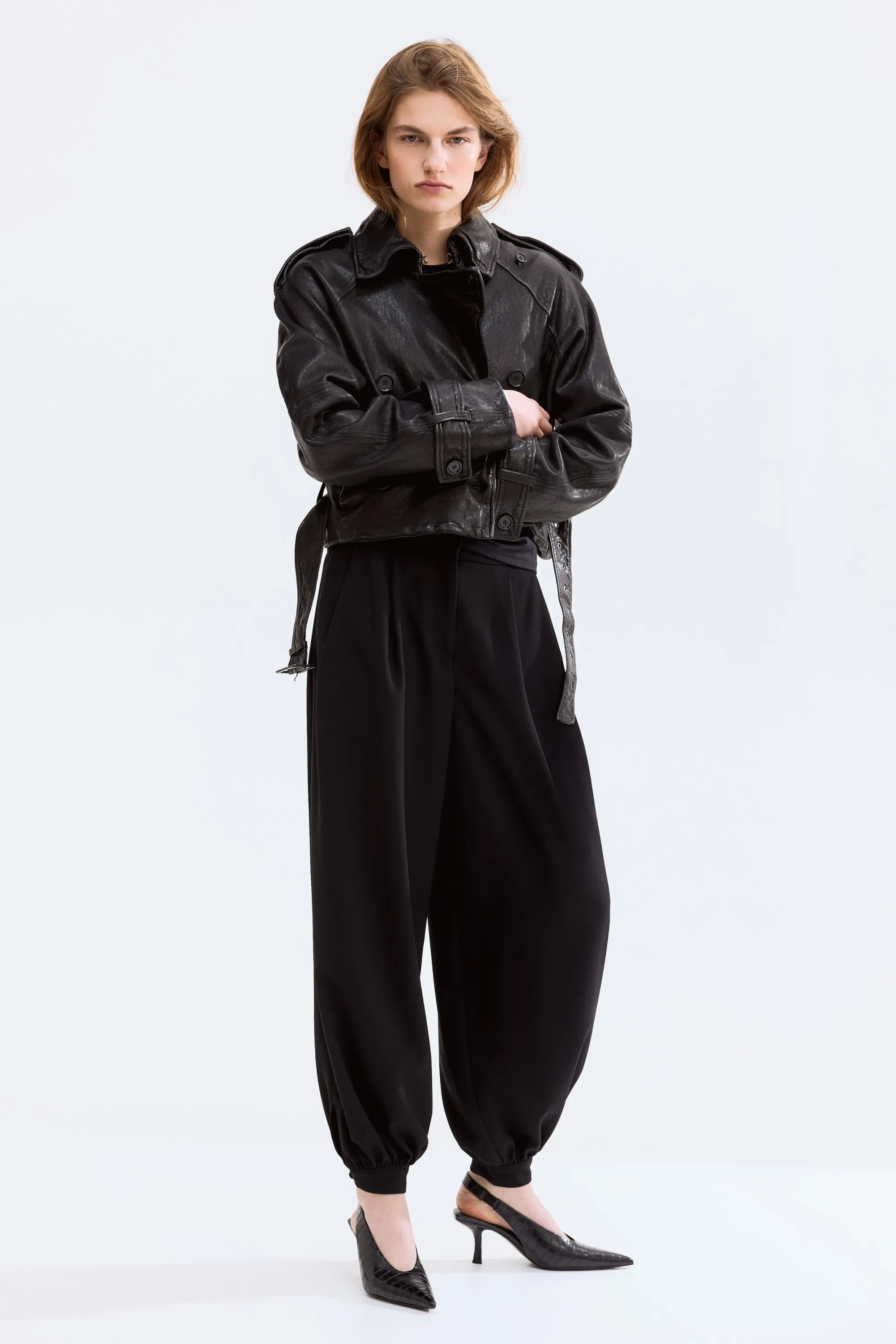 Pantalon plissé à jambes ballon - Noir