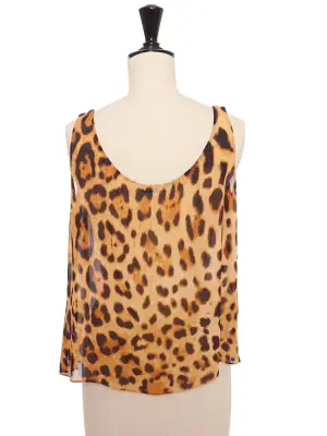 Débardeur en soie imprimé léopard marron, noir et beige Prix boutique 250 € Taille M — photo 5