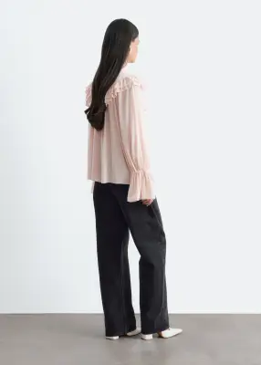 Blouse à volants avec foulard - Beige — photo 4