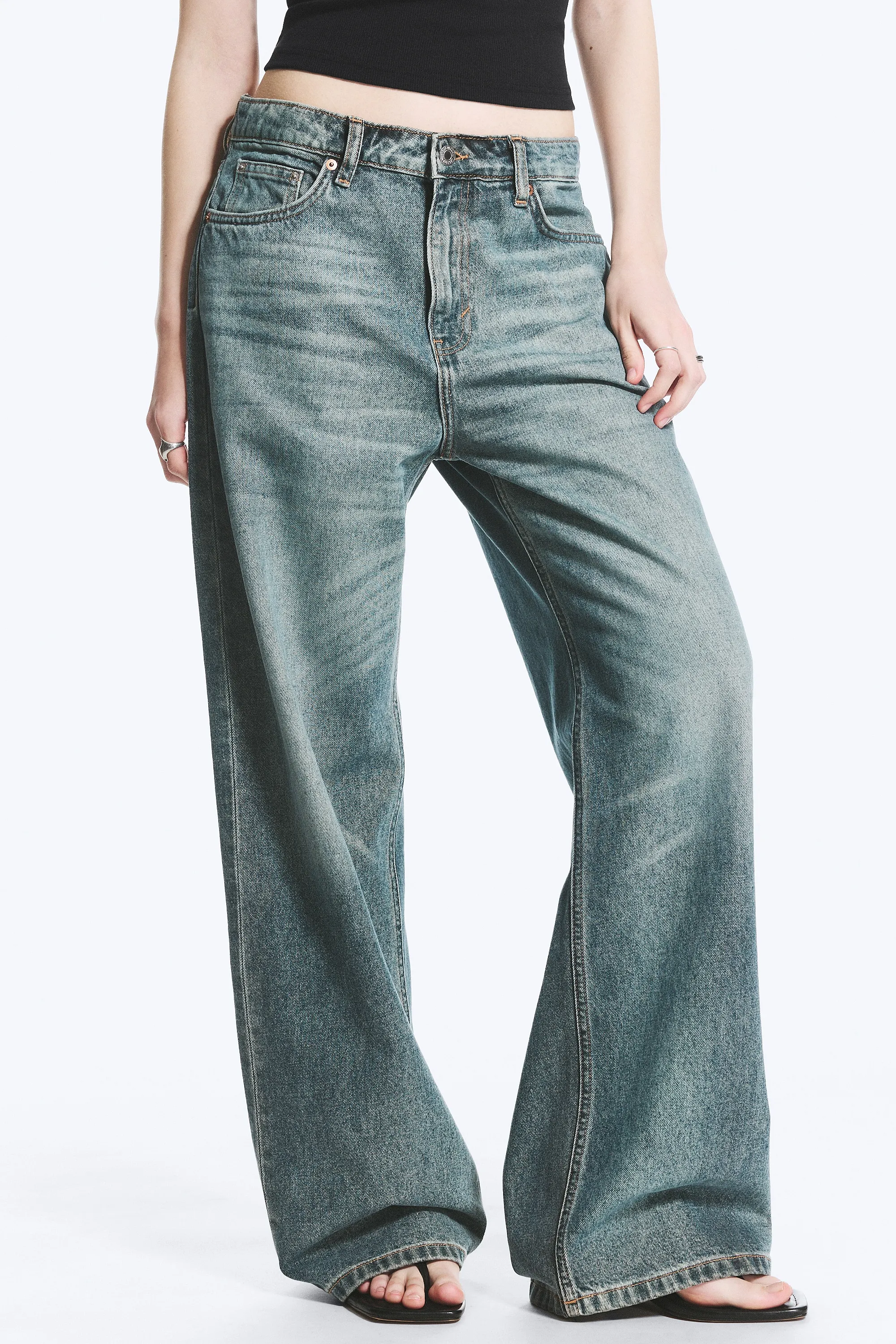 Jean droit ample taille basse Missy - Grid Blue - Bleu clair
