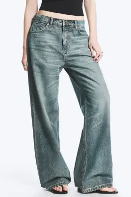 Jean droit ample taille basse Missy - Grid Blue - Bleu clair — photo 1
