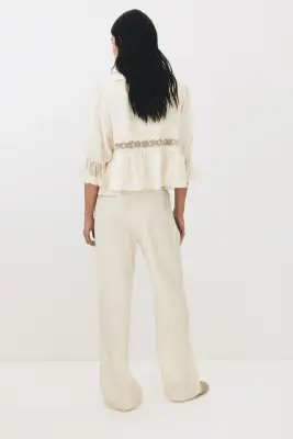 Pantalon avec cordon de serrage et dentelle - Beige clair — photo 2