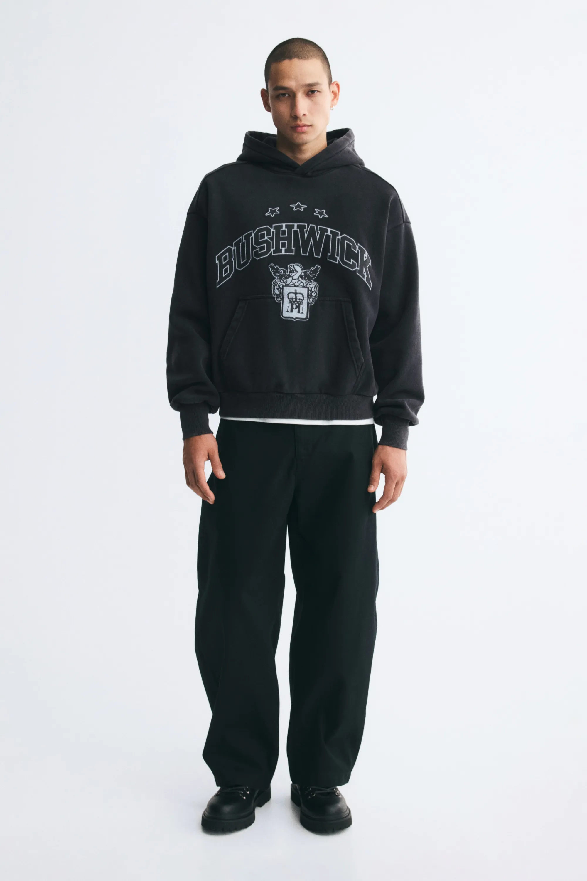 Hoodie imprimé Oversized Fit - Noir délavé/Bushwick