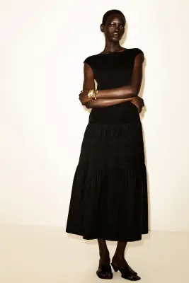 ROBE MIDI À TEXTURE CONTRASTÉE - NOIR — photo 4