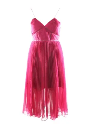 Robe midi en mousseline de soie plissée et dentelle rose fuchsia à fines bretelles Prix public $500 Taille 36 — photo 4