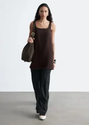 Robe courte sculptée à cordon de serrage - Marron foncé — photo 1