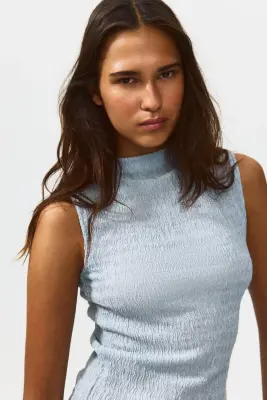 Top asymétrique froissé - Bleu ancien clair — photo 2