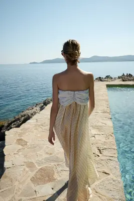 Robe bandeau avec détail à nouer - Jaune pâle/rayé — photo 2