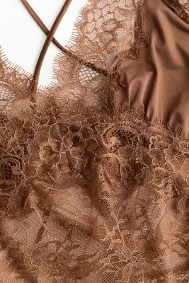 Body en microfibre et dentelle - Marron — photo 5